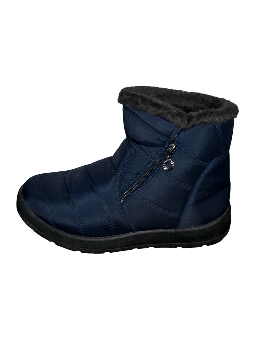 Navy Blue Boots Women’s Size US 10 Footwear Booties Faux Fur Interior Flat Comfy